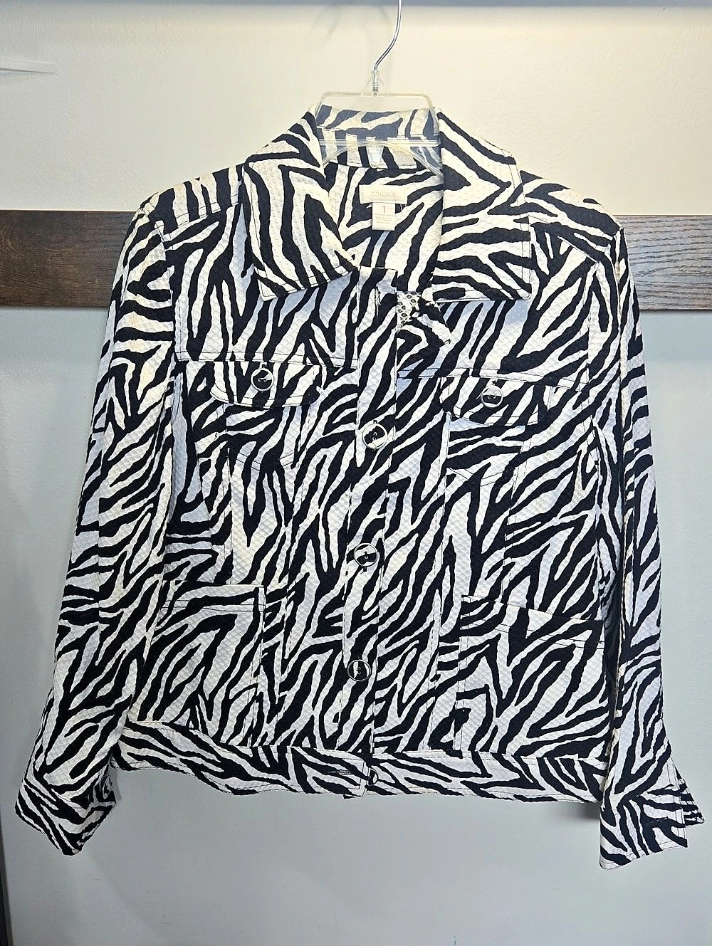 Chico's Zebra Print Cropped Jacket in Black & White